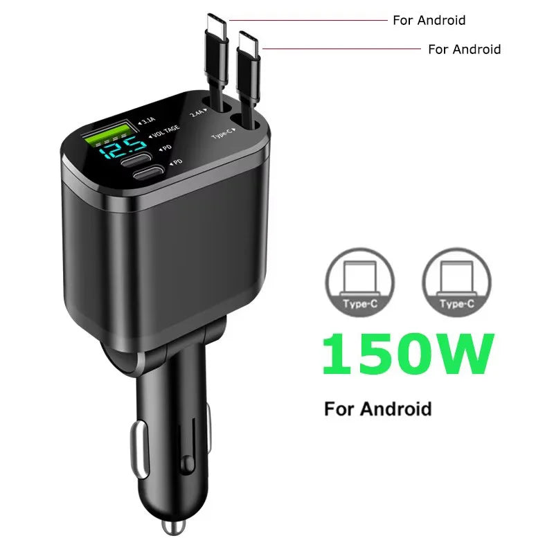Fast Car Charger with Retractable Cables