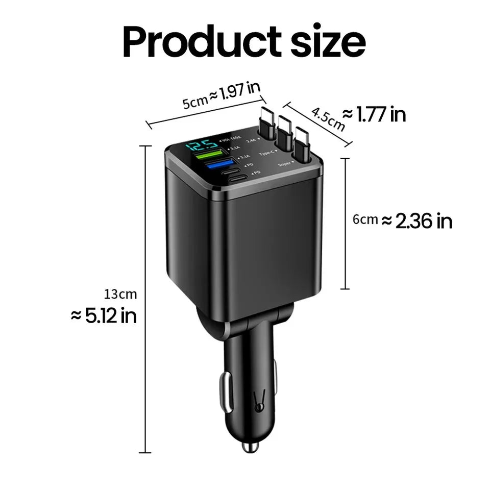 Fast Car Charger with Retractable Cables