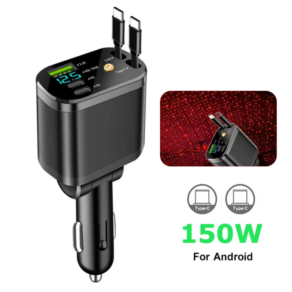 Fast Car Charger with Retractable Cables