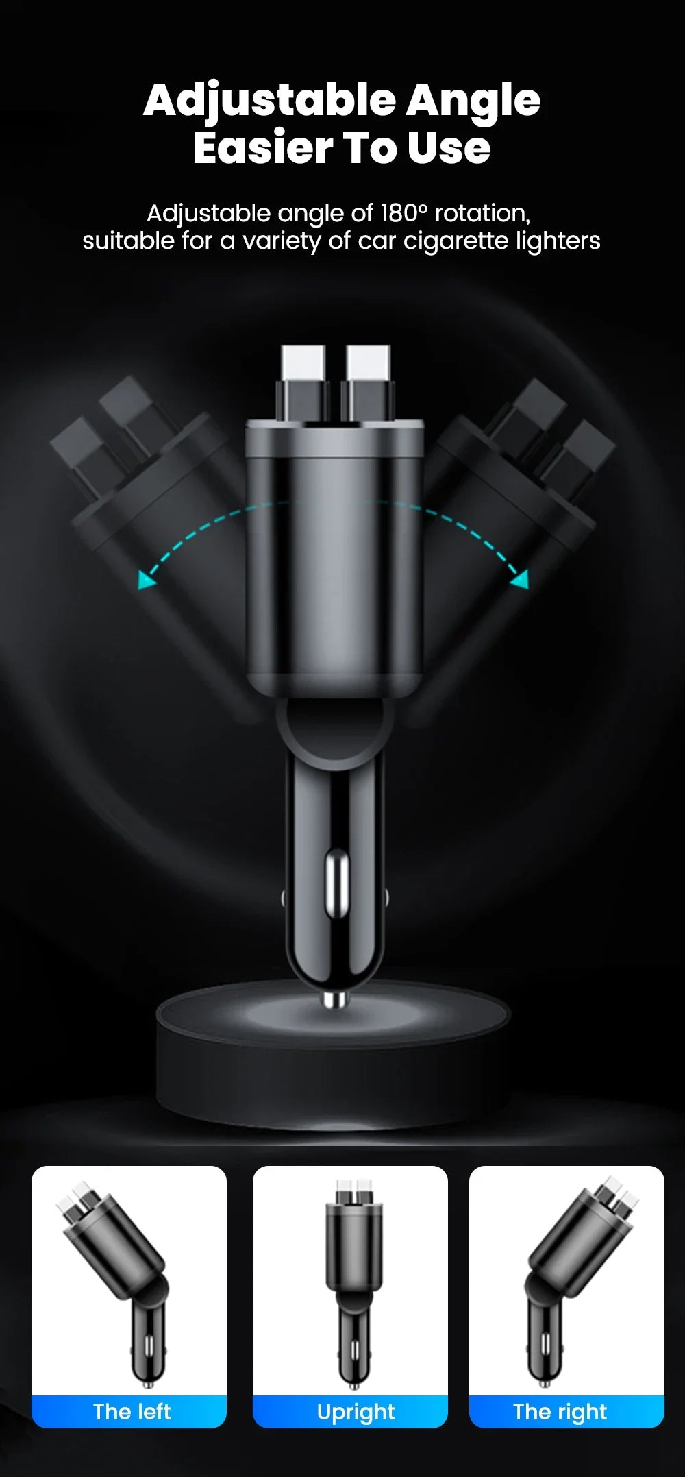 Fast Car Charger with Retractable Cables