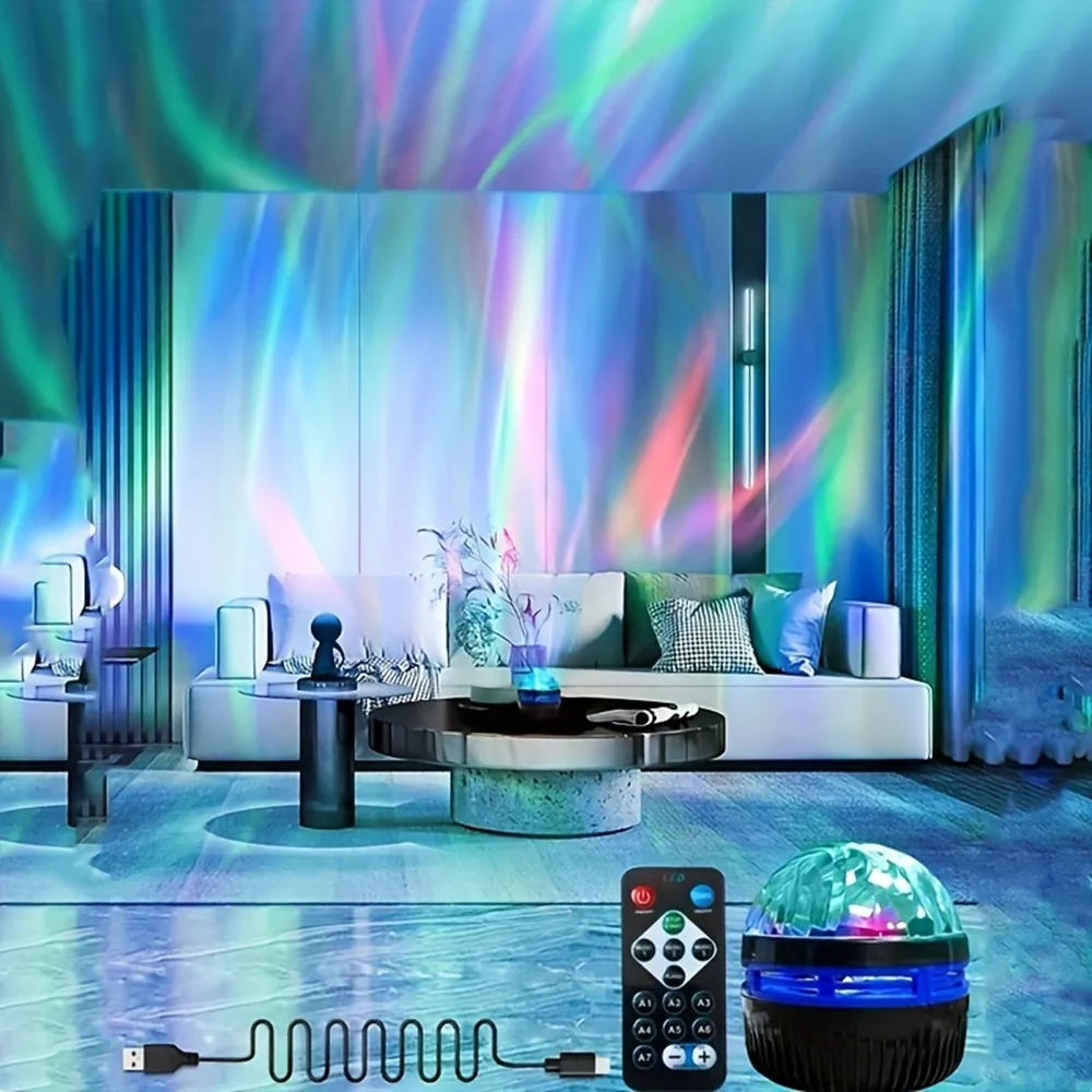 Galaxy Aurora Projector Light – 360° Rotating RGB Night Light with Remote Control