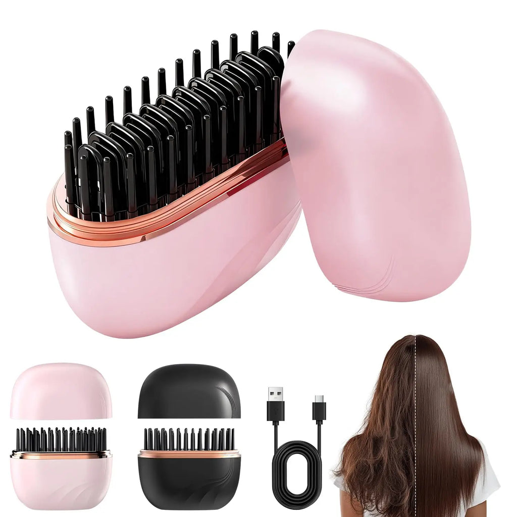 Cordless Mini Hair Straightener Brush – Portable, Rechargeable & Travel-Ready