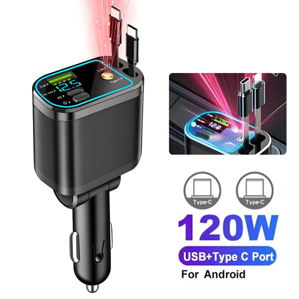 Fast Car Charger with Retractable Cables
