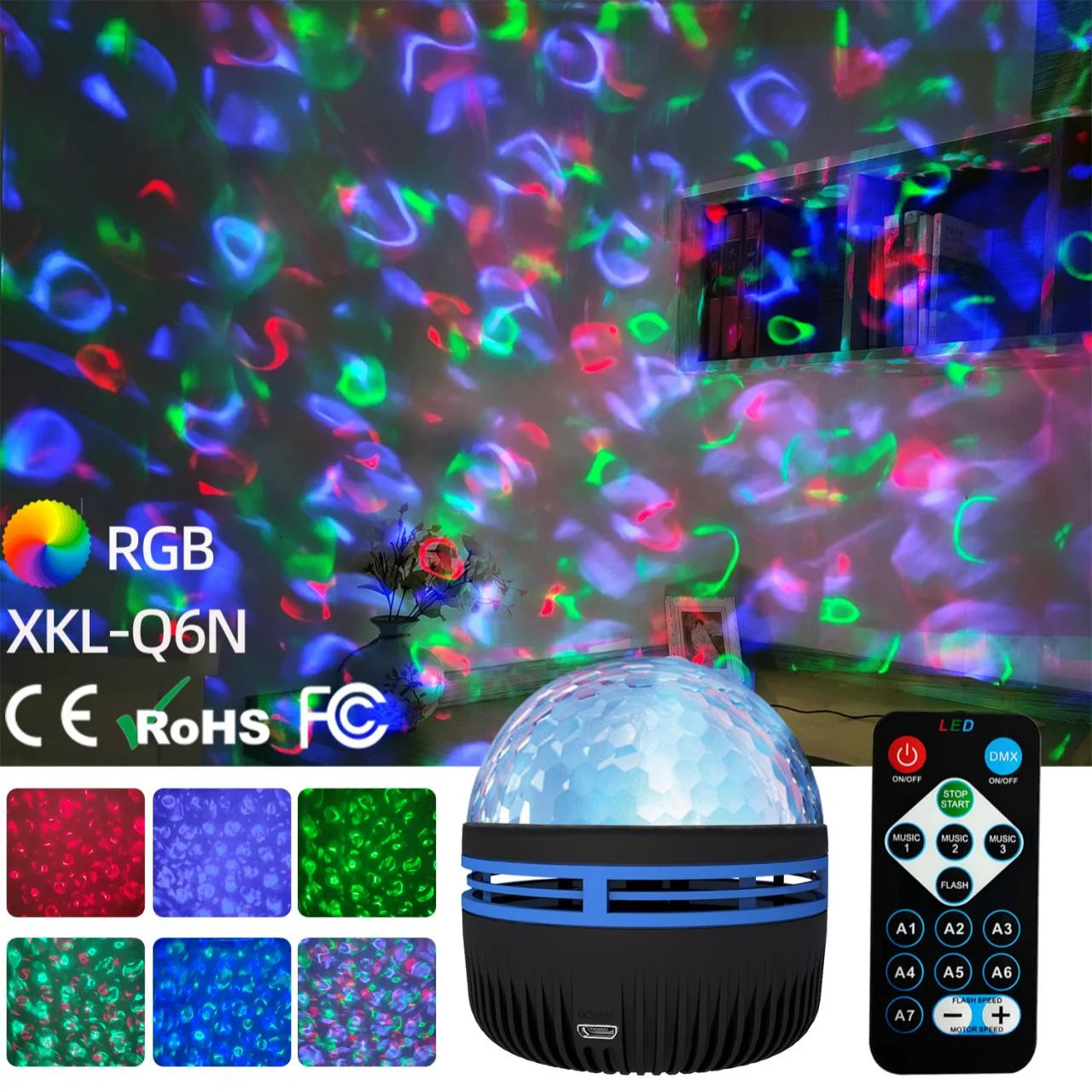 Galaxy Aurora Projector Light – 360° Rotating RGB Night Light with Remote Control