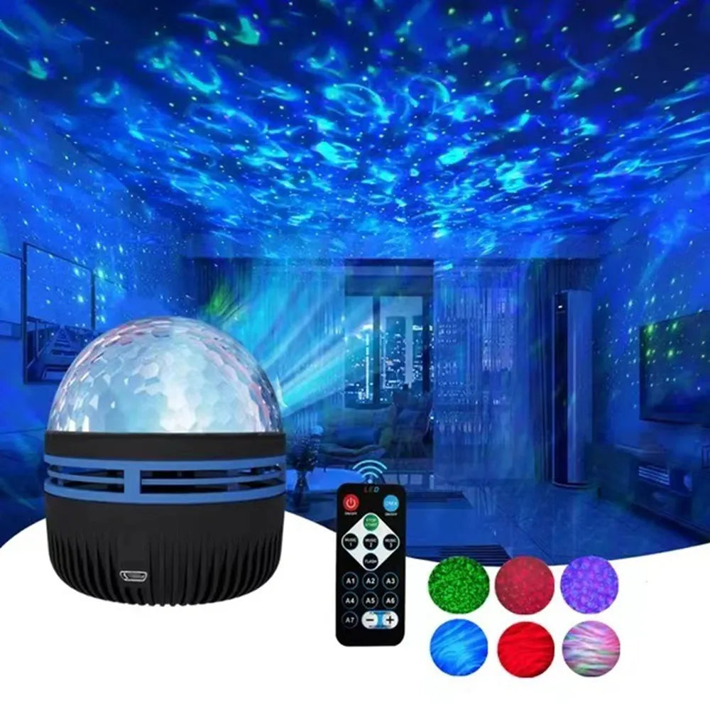 Galaxy Aurora Projector Light – 360° Rotating RGB Night Light with Remote Control
