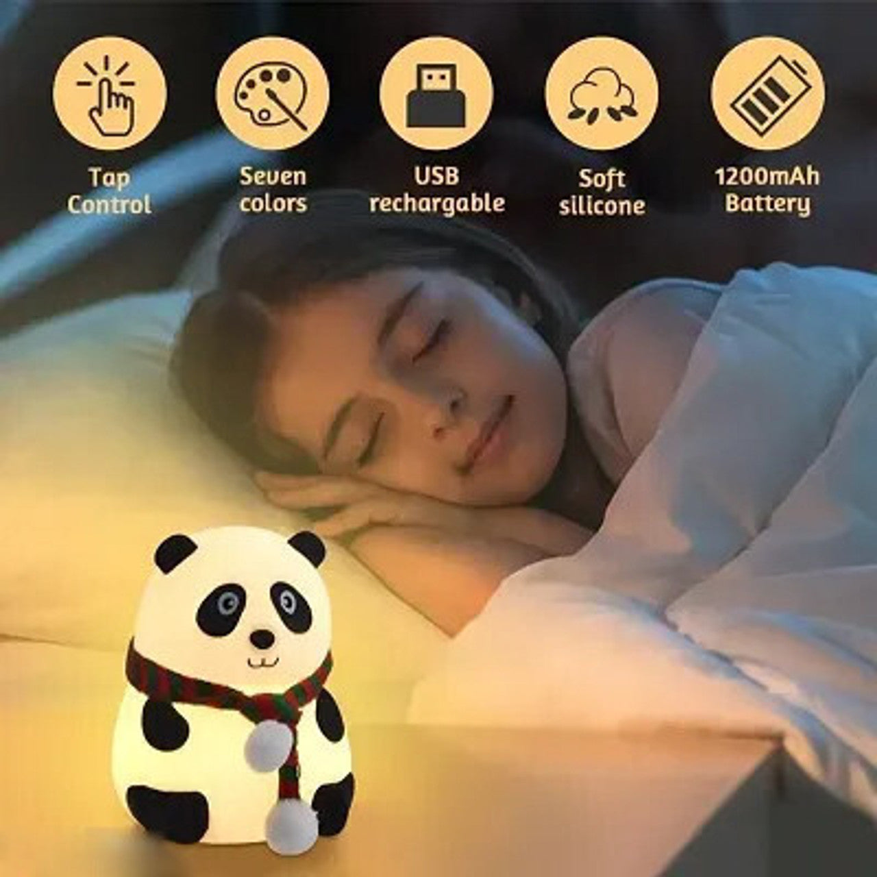 Multicolor RGB USB Powered Silicone Panda Night Lamp with Touch Control