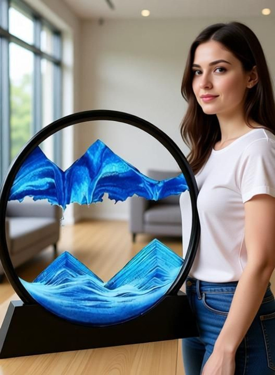 Moving Sand Art Picture Glass Liquid Painting 3D Natural Landscape showpieces for Home Decor